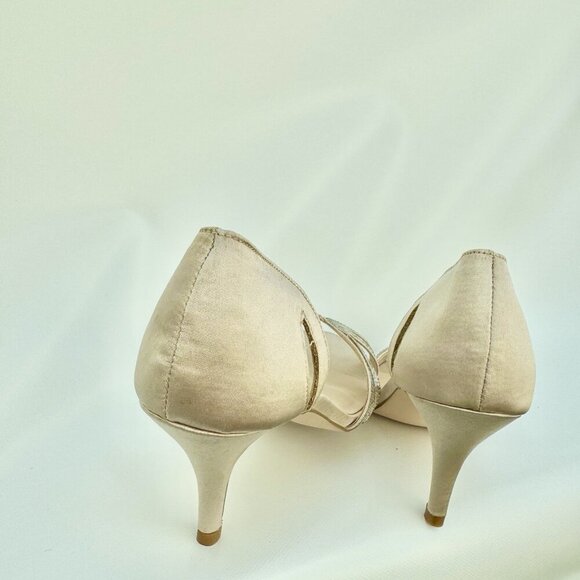 High Heel Dress Shoes Satin Rhinestones Rose Gold Never Worn Wedding Prom Party - Picture 6 of 8